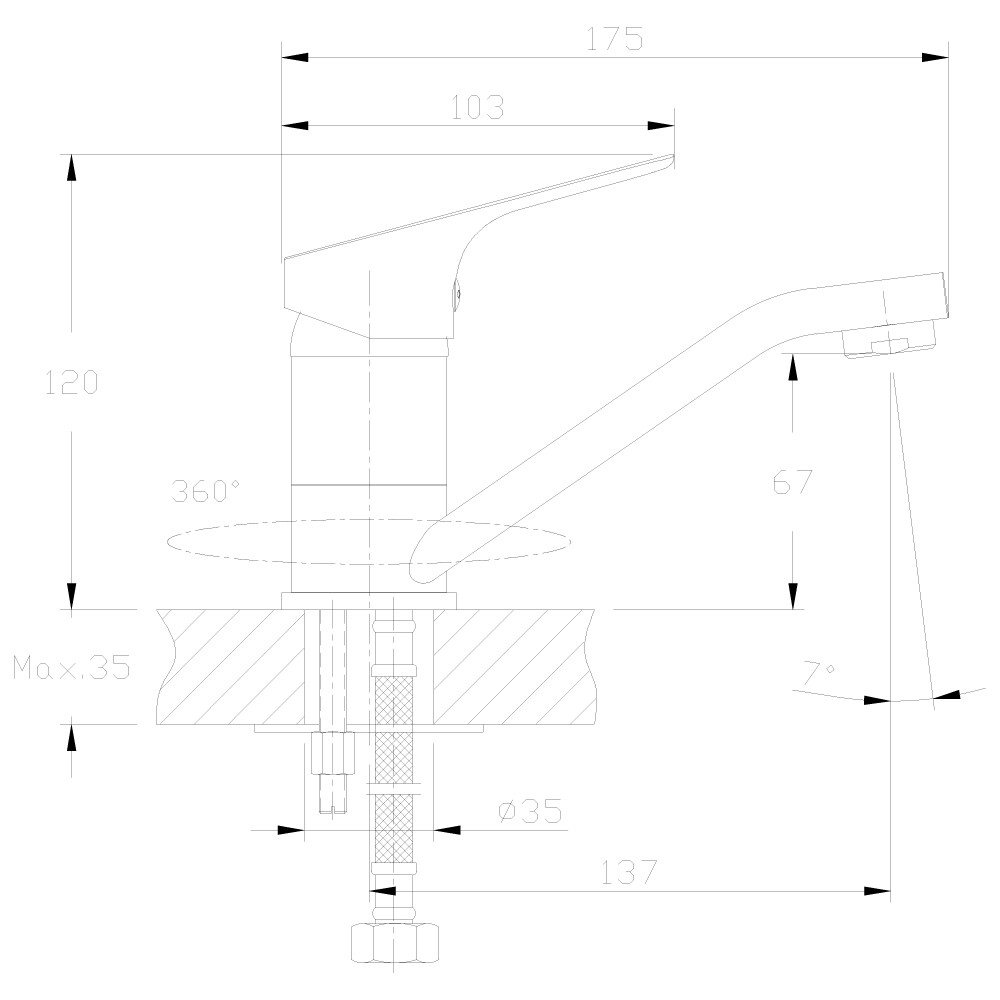 Смеситель Кухня шар d35 средний нос, хром ROSSINKA RS29-22