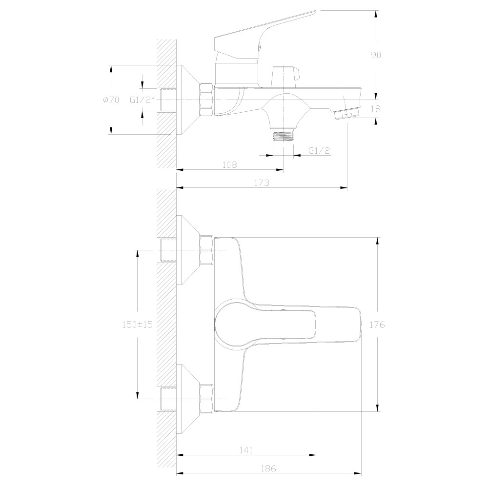 Смеситель Ванна шар d35 кор нос керамическое переключение, хром ROSSINKA RS29-31