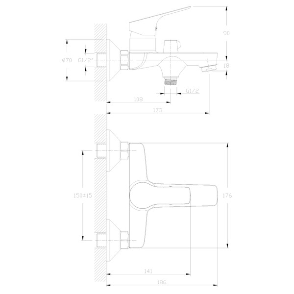 Смеситель Ванна шар d35 кор нос керамическое переключение, хром ROSSINKA RS29-31