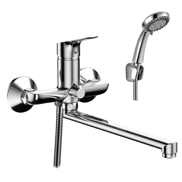 Смеситель Ванна шар d35 L-нос керамическое переключение, хром ROSSINKA RS29-33