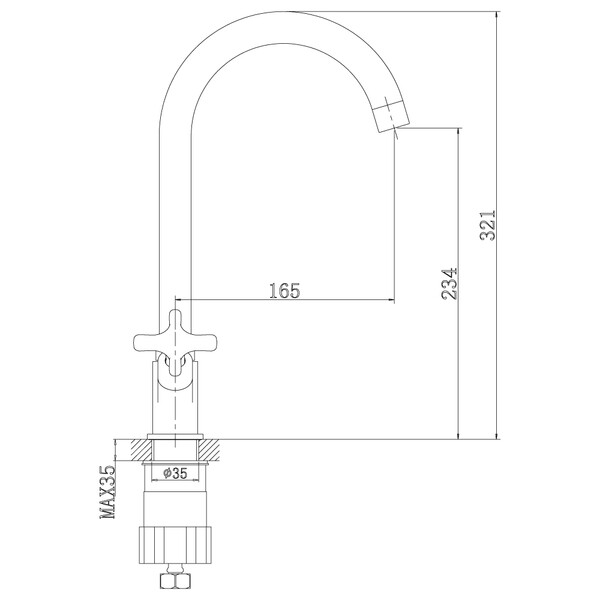 Смеситель Кухня 1/2 м/к U-излив на Гайке, хром ROSSINKA RS39-72U
