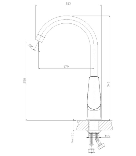 Смеситель Кухня шар d35 U-излив боковой, хром ROSSINKA S35-24