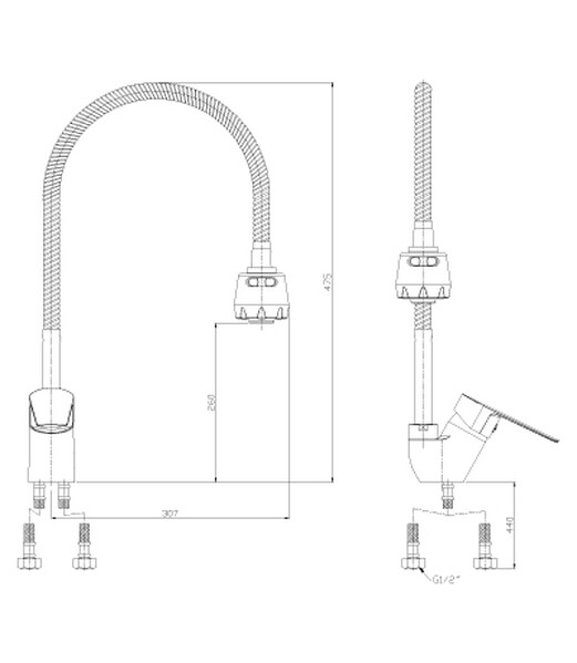Смеситель Кухня шар d35 Гибкий гусак, хром ROSSINKA S35-26