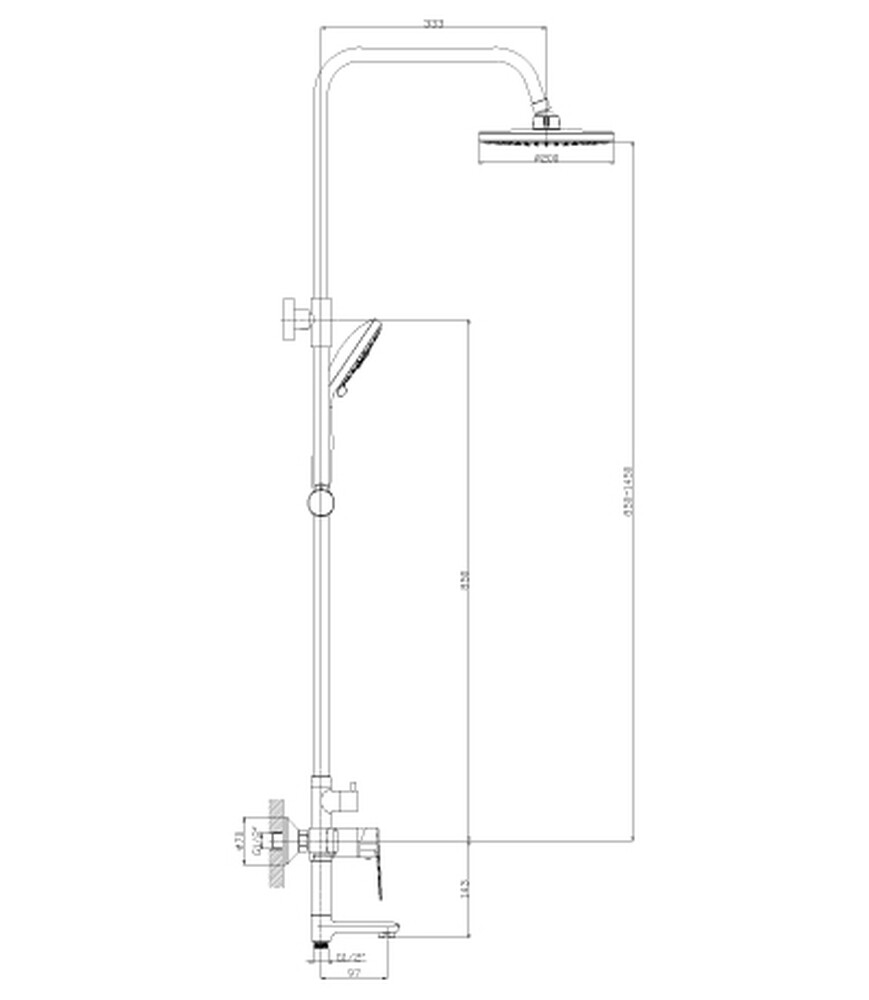 Смеситель Ванна шар d35 с душевой стойкой, ручной лейкой, гусаком, хром ROSSINKA S35-46