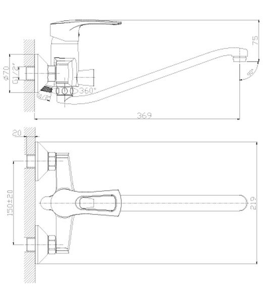 Смеситель Ванна шар d40 S-нос керамическое переключение, хром ROSSINKA T40-34