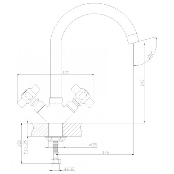 Смеситель Кухня 1/2 м/к U-излив, хром ROSSINKA Z02-71