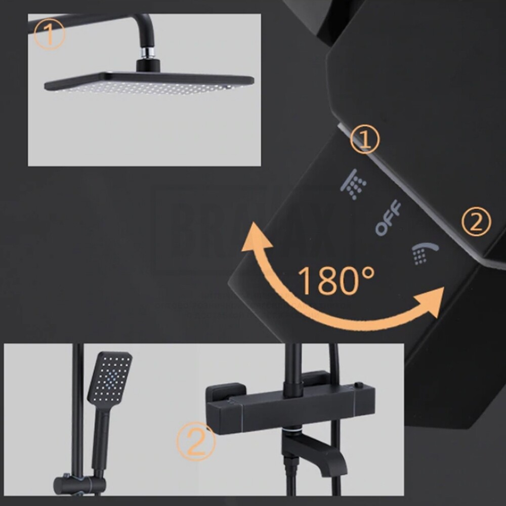 G2491-6 Душевая система GAPPO с термостатом,верхним душем, смесителем (черный)