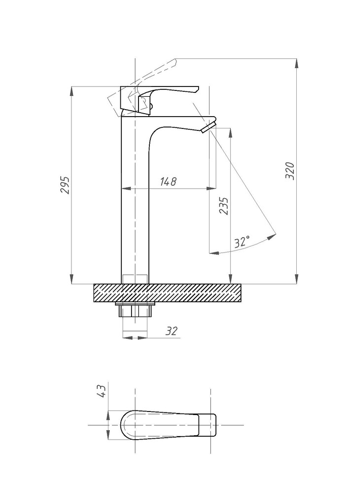 Смеситель для раковины "тюльпан" высокий ПСМ- 100-6 ЭЛИТ тип См-УмОЦБА