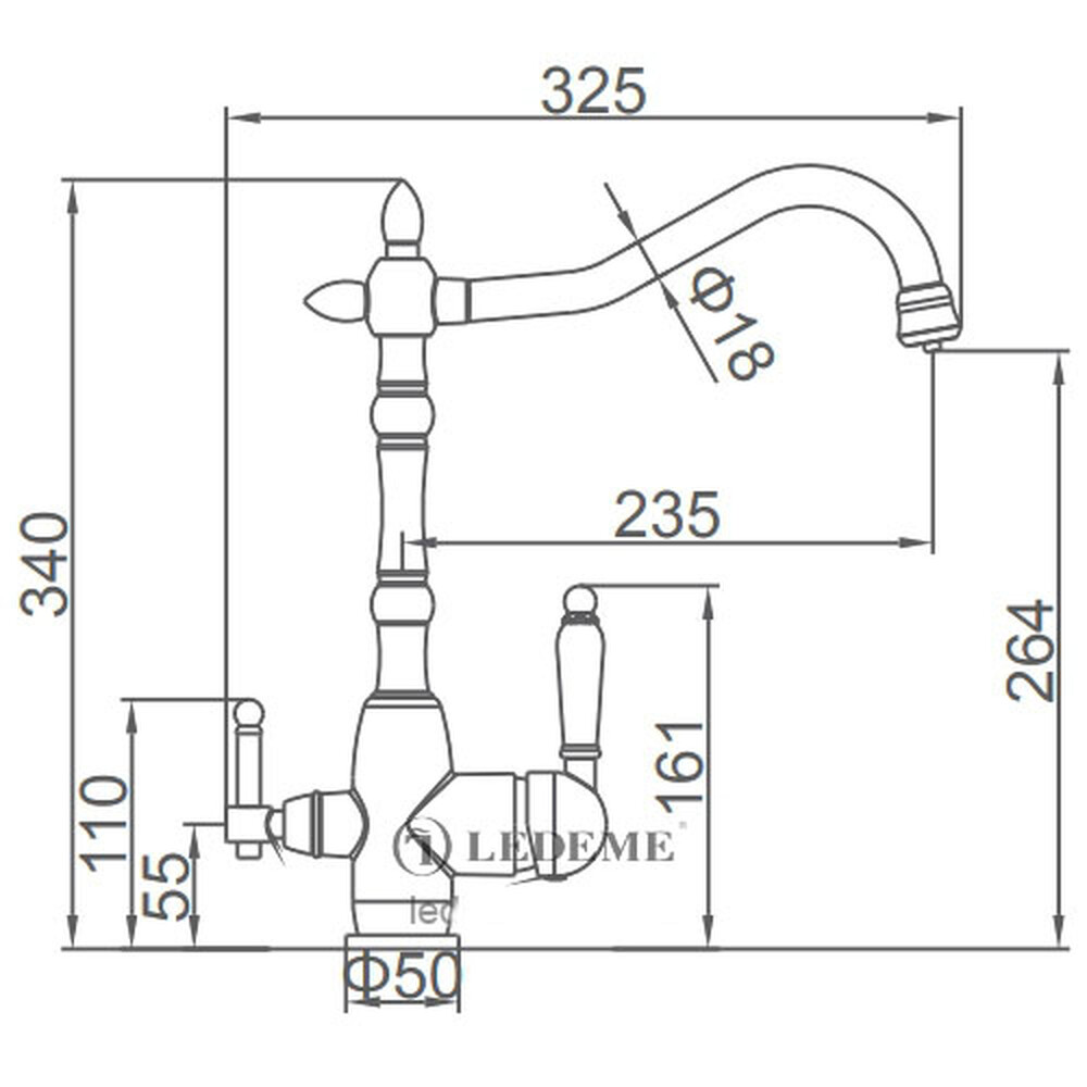 4555-3 Смеситель Кухня LEDEME шар. d35 с выходом для питьевой воды