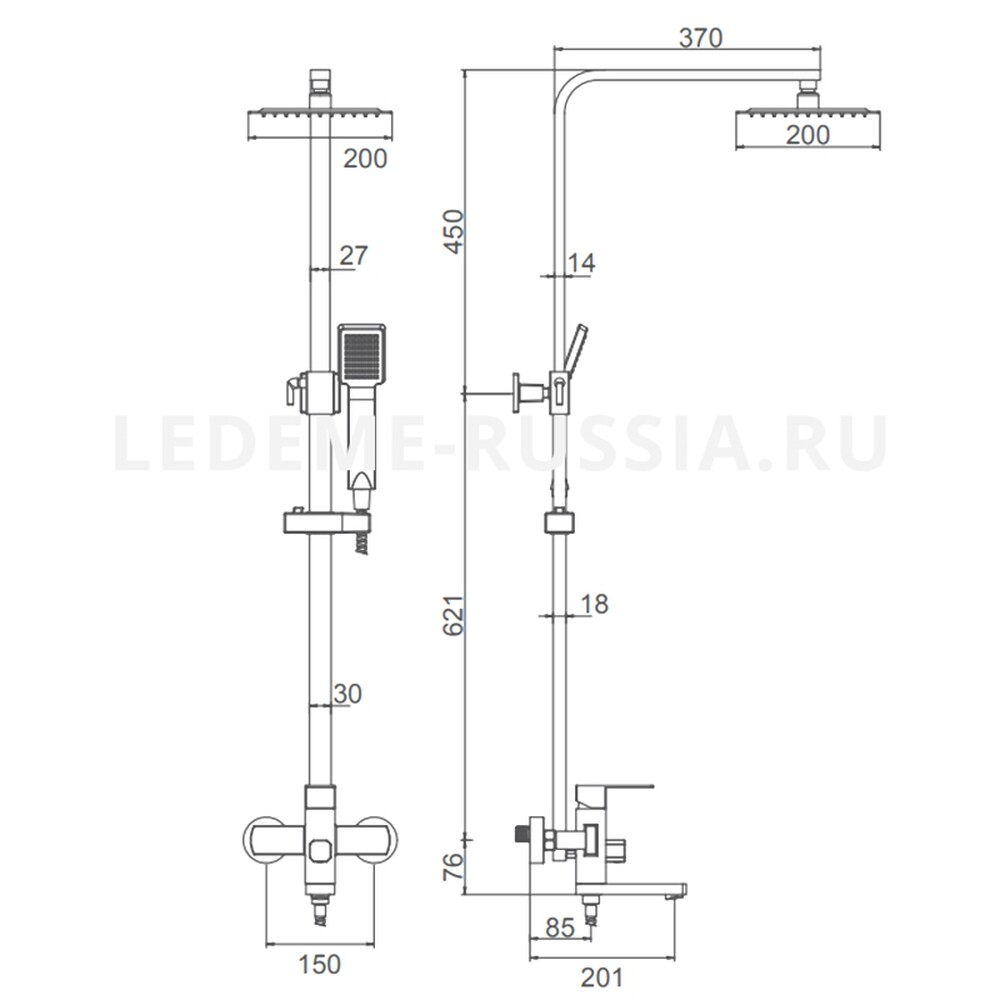 72433В Душевая система LEDEME d-35 НЕРЖАВЕЙКА (черный)