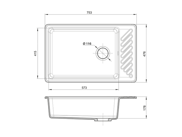 Мойка для кухни GranFest QUARZ GF-QUARZ 52 чаша+ крыло 760х480 без сифона (52 серый)