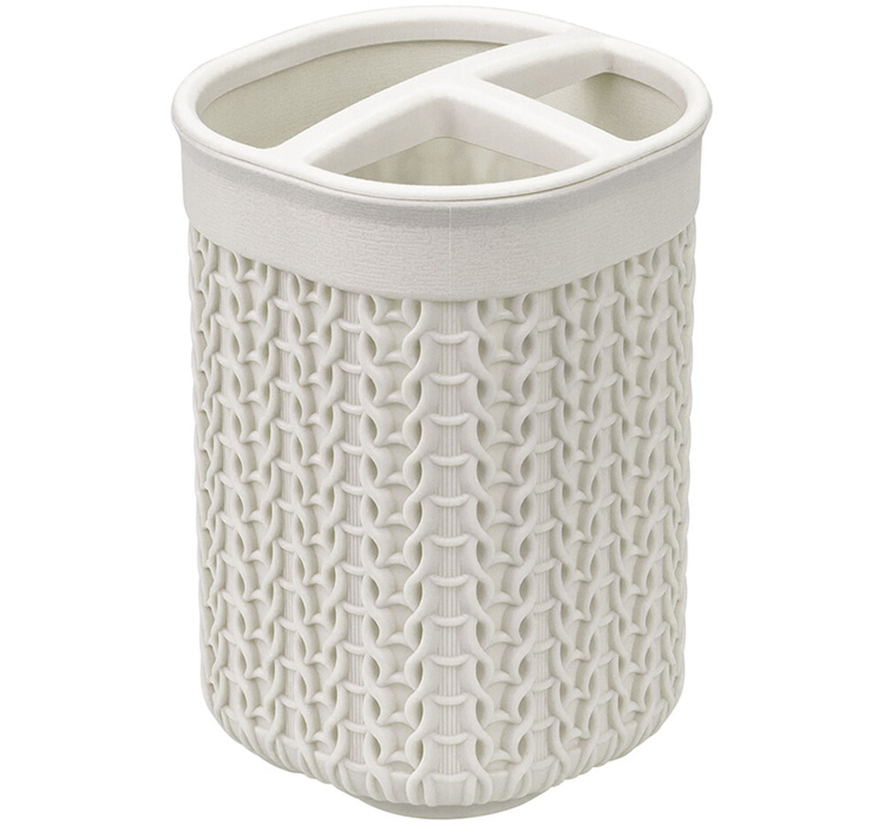 Подставка для Зубных Щеток "Вязание" Белый ротанг 8,5х8,5х12,5см ("М-пластика") (М 2240)