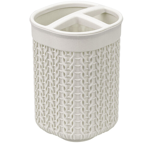 Подставка для Зубных Щеток "Вязание" Белый ротанг 8,5х8,5х12,5см ("М-пластика") (М 2240)