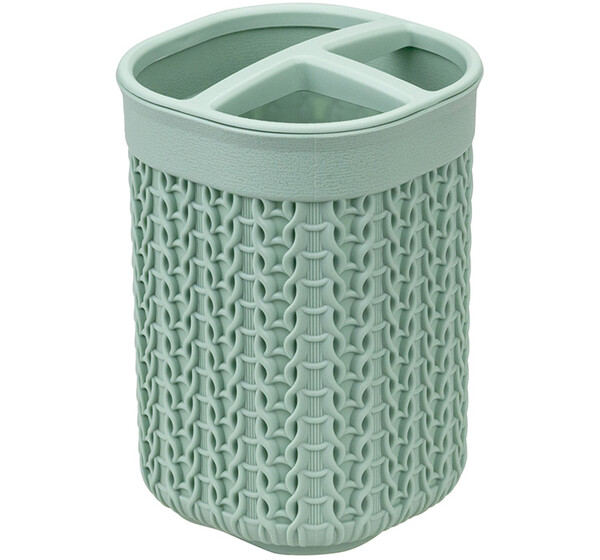 Подставка для Зубных Щеток "Вязание" Фисташковый 8,5х8,5х12,5см ("М-пластика") (М 2240)