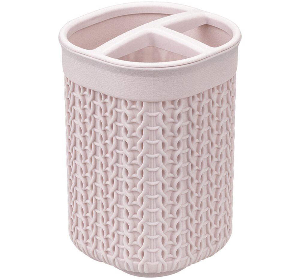 Подставка для Зубных Щеток "Вязание" Чайная Роза 8,5х8,5х12,5см ("М-пластика") (М 2240)