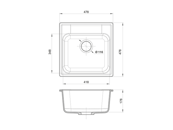 Мойка для кухни GranFest QUARZ GF-QUARZ 48 чаша 480*480 мм без сифона (48 серый)