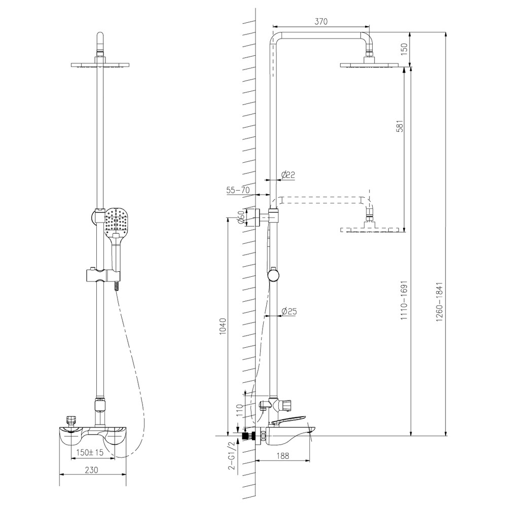LM6862C Bellario Смеситель для душа, верх. душ. лейка Троп. дождь, 3-функ.лейка, фикс.изл.хром LEMARK