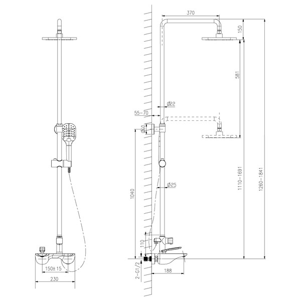 LM6862C Bellario Смеситель для душа, верх. душ. лейка Троп. дождь, 3-функ.лейка, фикс.изл.хром LEMARK