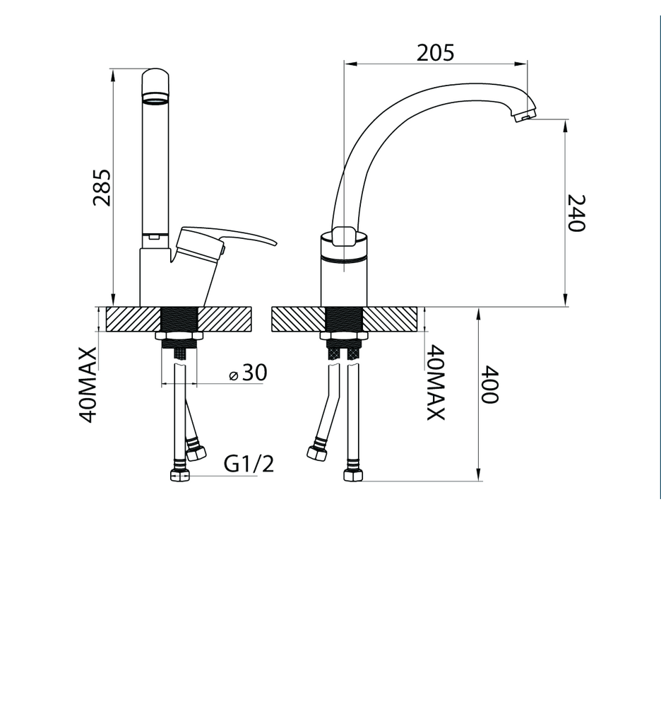 Смеситель Кухня GRANICOM 009 высокий излив (терра), 35 картридж