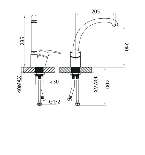 Смеситель Кухня GRANICOM 009 высокий излив (терра), 35 картридж