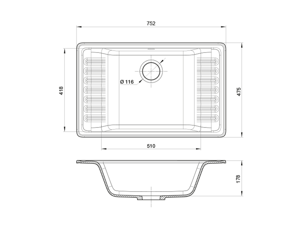 Мойка GRANFEST--QUARZ - 71 1 чаша+крыло 760*480 мм (БЕЖЕВЫЙ)(без сифона)