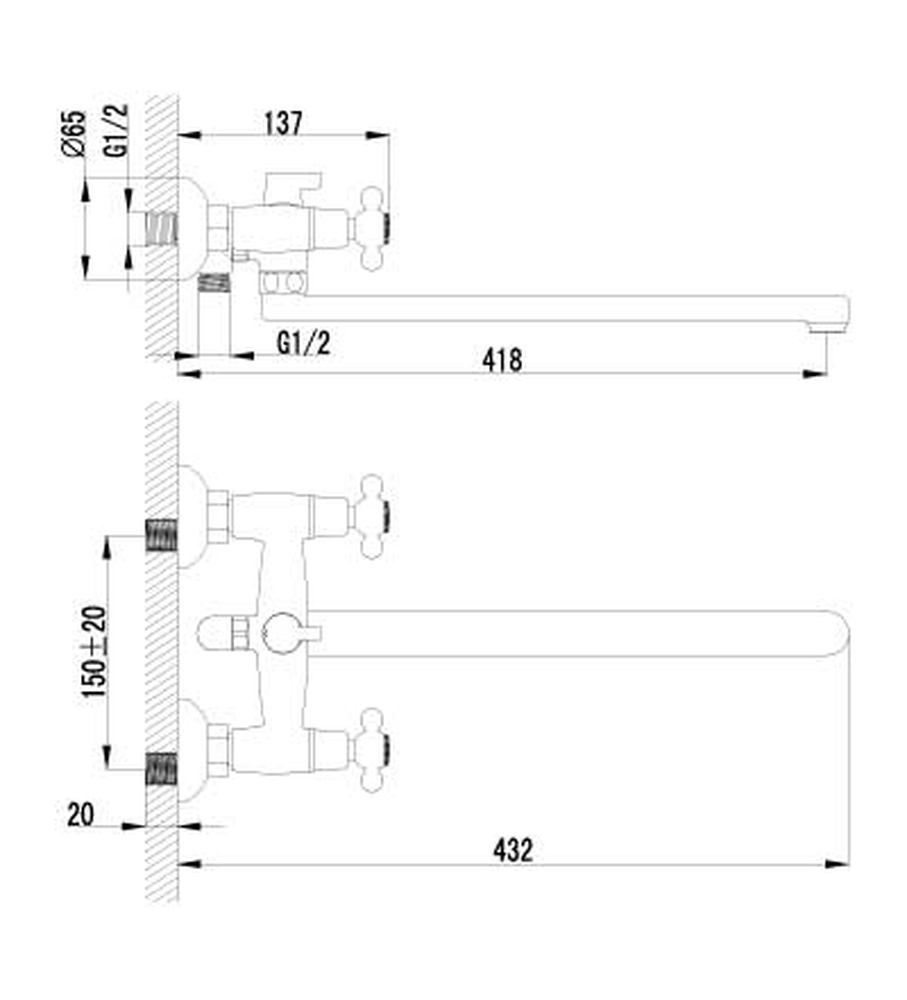 LM2112C Standard Смеситель универс., плоск. излив 350мм, дивертор керам., с аксесс-ми, хром LEMARK