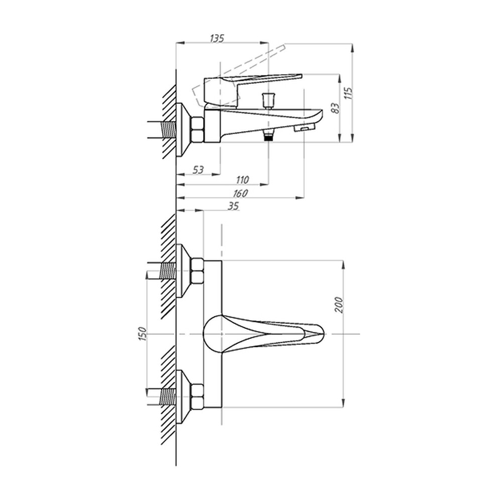 Смеситель для ванны с душем ПСМ-301-1 STEEL НЕРЖ.СТАЛЬ AISI-304 тип См-ВОРНШлА Черный-бронза