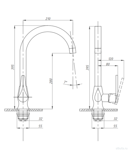 Смеситель для кухни боковая ручка ПСМ 301-3 STEEL НЕРЖ,СТАЛЬ AISI-304 тип См-МОЦБА Черный-бронза