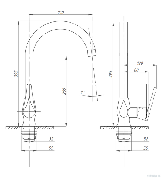 Смеситель для кухни боковая ручка ПСМ 300-3 STEEL НЕРЖ.СТАЛЬ AISI-304 тип См-МОЦБА