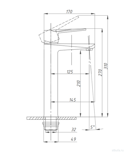 Смеситель для раковины ПСМ 301-6 STEEL НЕРЖ.СТАЛЬ AISI-304 высокий тип См-УмОЦБА Черный-бронза