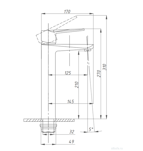 Смеситель для раковины ПСМ 300-6 STEEL НЕРЖ.СТАЛЬ AISI-304 высокий тип См-УмОЦБА