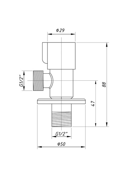 Кран угловой RM 1/2 x 1/2 . керамическая кран-букса, AISI 304