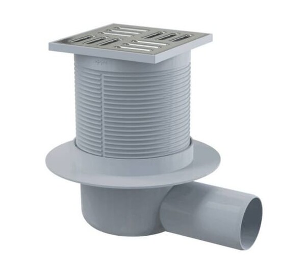 50 трап косой 10х10 с нерж. решеткой, комбинированный гидрозатвор, ALCAPLAST APV31