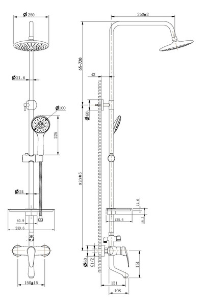 LM0462C Linara Смеситель для ванны с верх. душ. лейкой Троп. душ, поворот. излив 131мм, ., хром LEMARK