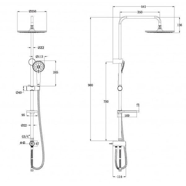 LM8809C Душевой гарнитур без смесителя, верх. душ. лейка Троп. дождь d256мм, 3-х ф. лейка хром LEMARK