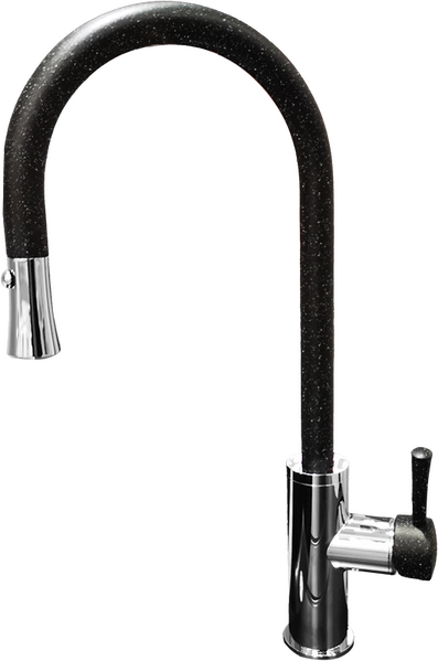 Смеситель Кухня GRANFEST  (7652) d=35 с выдвижной лейкой U - образный  (308-черный)