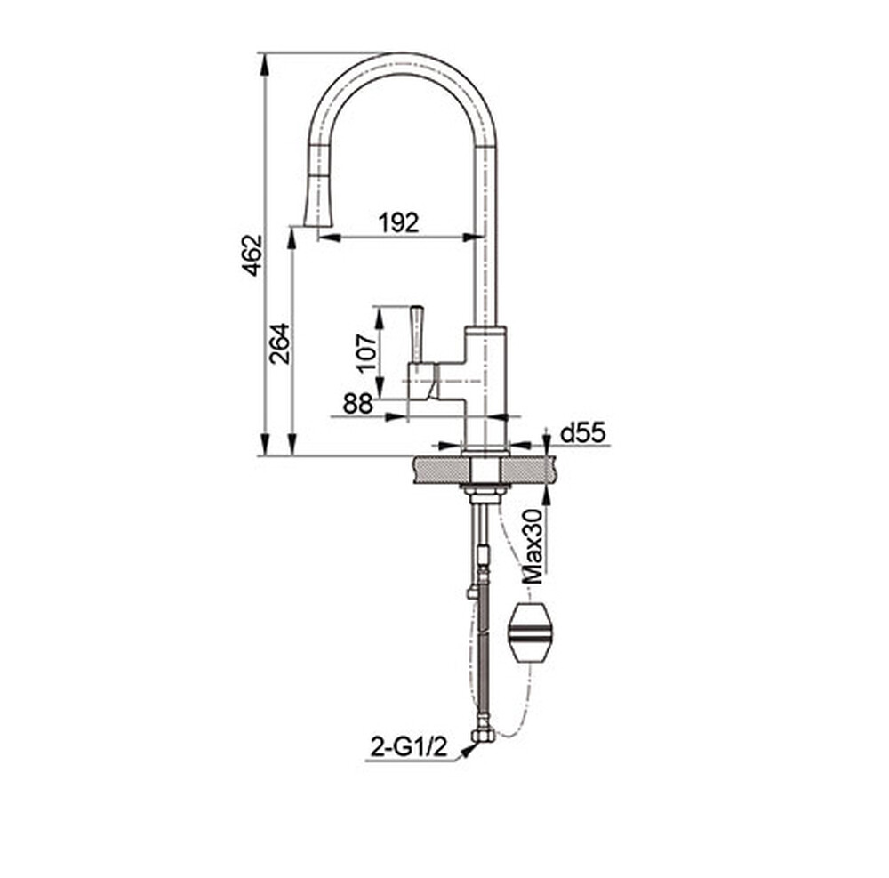 Смеситель Кухня GRANFEST  (7652) d=35 с выдвижной лейкой U - образный  (308-черный)