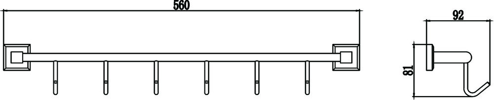 S-009576 Планка с крючками (6 крючков) Хром SAVOL