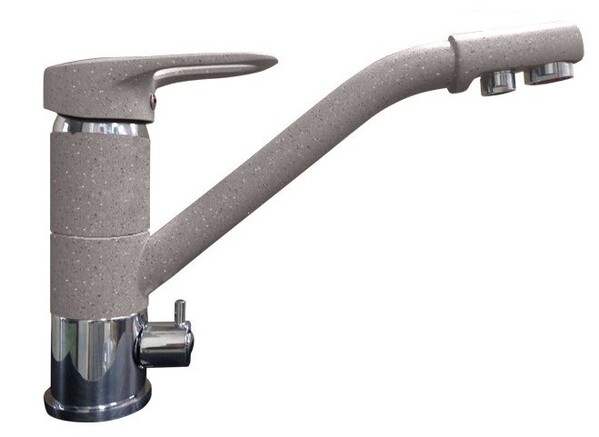 Смеситель Кухня GRANFEST  (2624-1) d=40 с краном пить.воды  (310-серый)