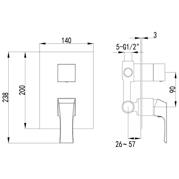 LM4527C Unit Смеситель для ванны и душа встраиваемый с доп. 2х-функц. диверт, без аксессуаров, хром