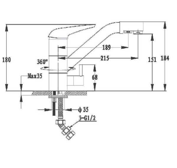 Смеситель Кухня GRANFEST  (2624-1) d=40 с краном пить.воды  (графит)