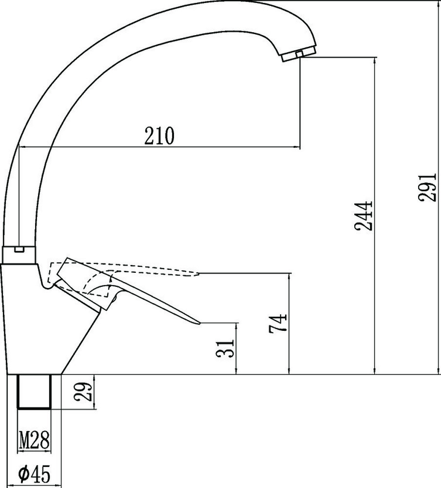 FM4166W Смеситель Кухня Fmark шар. d на гайке, бок.ручка Белый