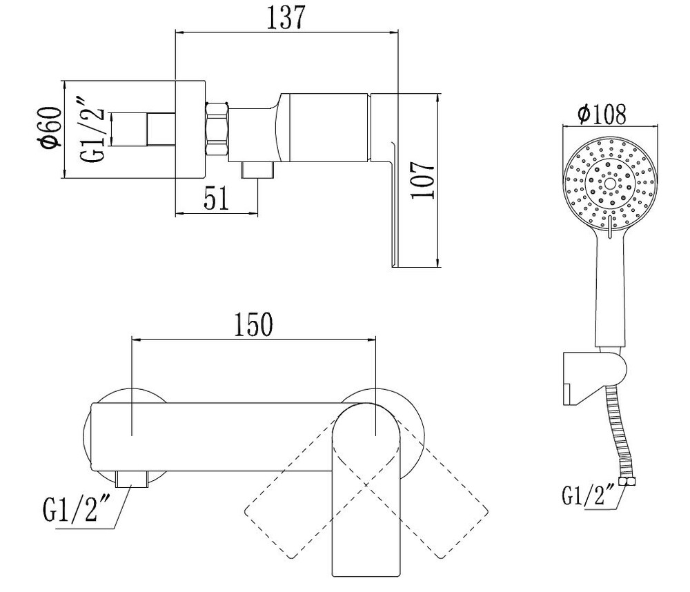 S-601815H Смеситель Ванна SAVOL шар.d 35 Черный ***