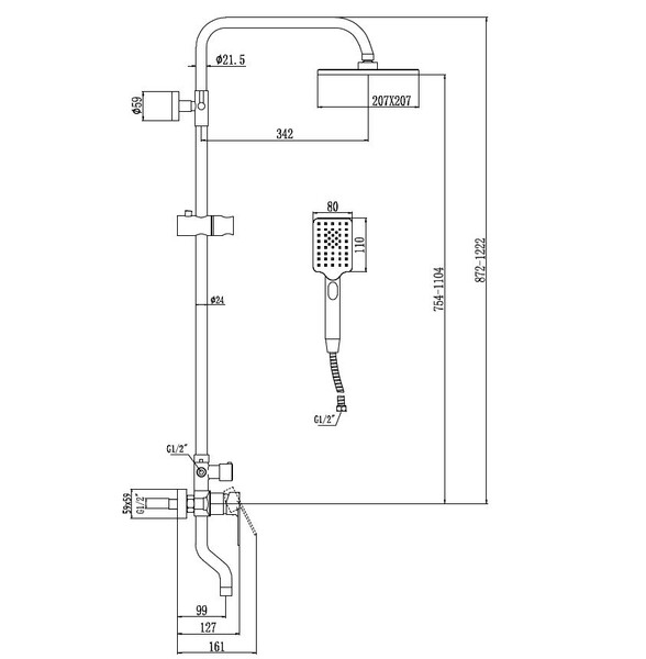 S-602242 Смеситель SAVOL с душевой стойкой, шар.d35 Хром