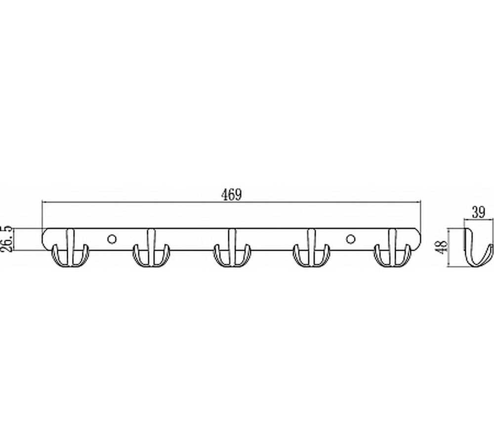 S-002255 Планка с крючками (5 крючков) Хром SAVOL
