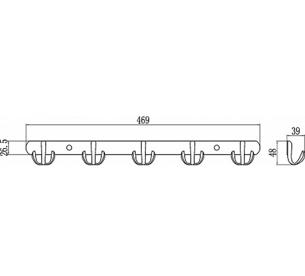 S-002255 Планка с крючками (5 крючков) Хром SAVOL