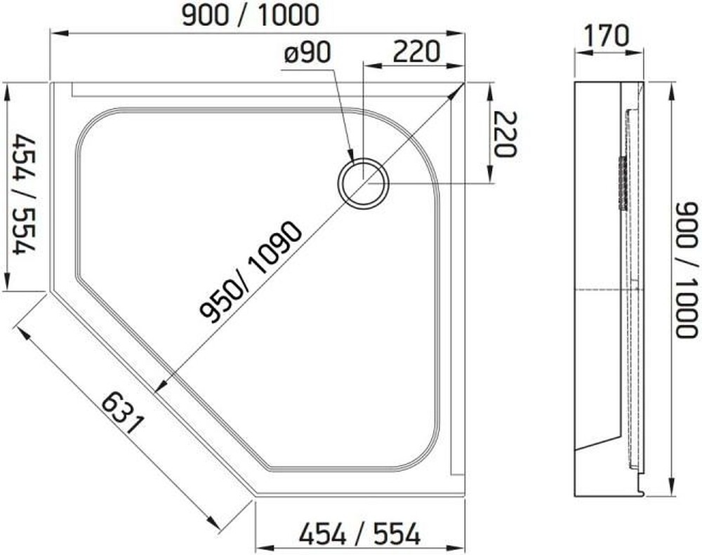 Поддон Alex Baitler.пятиугольный 100x100x17 стеклоровинг в сборе AB 10017V-1