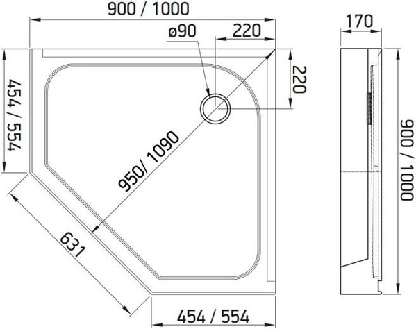 Поддон Alex Baitler.пятиугольный 100x100x17 стеклоровинг в сборе AB 10017V-1