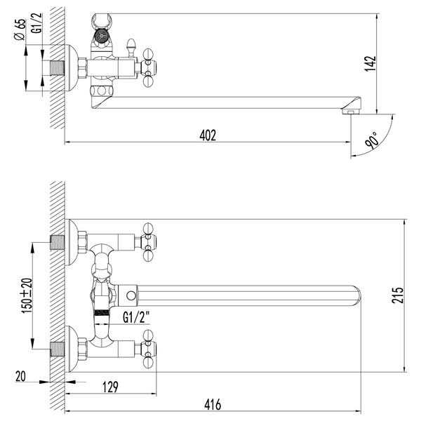 LM7651C Vista Смеситель универсальный с плоским поворотным изливом 300мм, хром LEMARK
