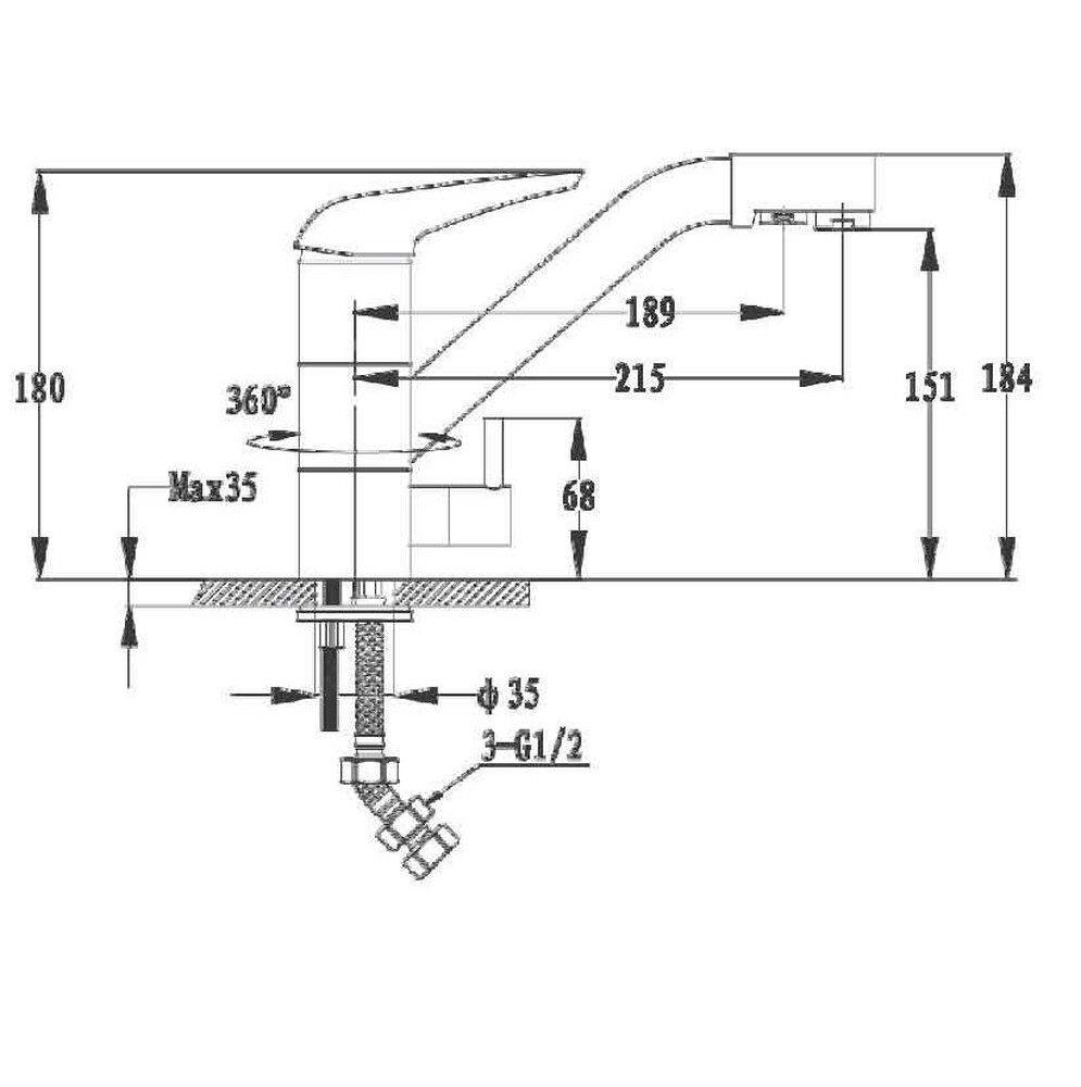 Смеситель Кухня GRANFEST  (2624-1) d=40 с краном пить.воды  (топаз)